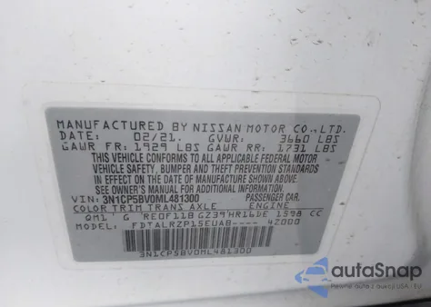 2021 Nissan Kicks S Xtronic Cvt из США, поврежденный, VIN 3N1CP5BV0ML481300